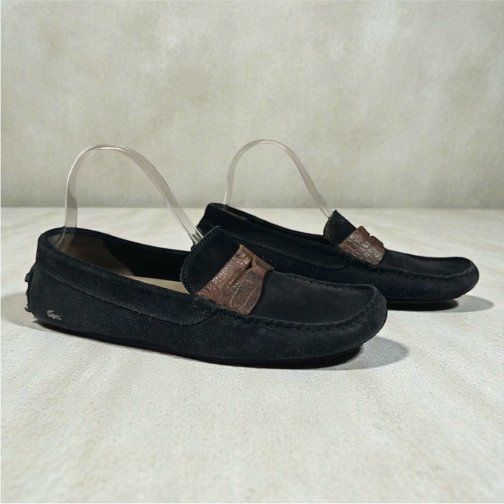 Lacoste Suede Driving Moccasin Loafers with Leather Penny Strap